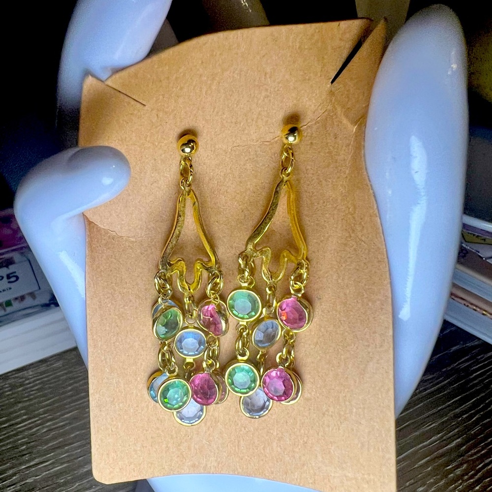 Gold and Multicolor Dangle Earrings